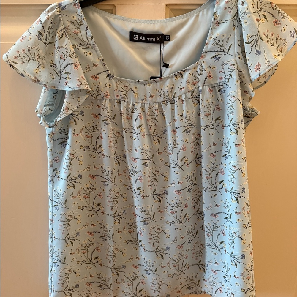 Allegra K Women's Floral Blue Top